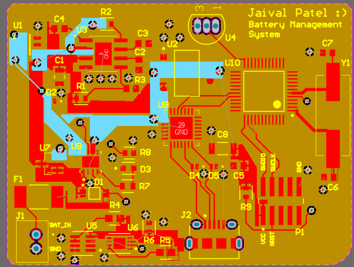 PCB with respective Pours